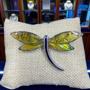 Lia Sophia Dragonfly Brooch Abalone Iridescent Naturecore Statement Pin Preowned